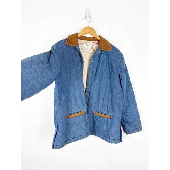 Vintage Talbots Denim Barn Jacket Petite Medium Blue Quilted Corduroy Trim Chore - Picture 13 of 15
